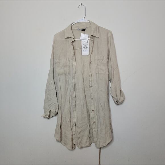 Zara Stone Oversized Linen Shirt size medium Blogger Favorite - Picture 5 of 10